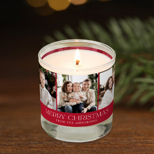 Modern Merry Christmas Red 6 Photo Collage Scented Candle