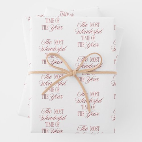 Modern Merry Christmas Red Berry Botanical Wreath Wrapping Paper Sheets