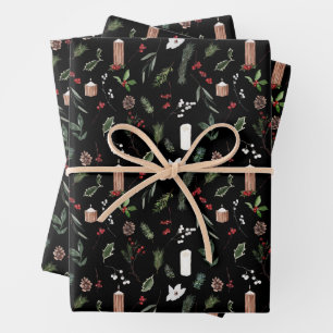 Modern Merry Christmas Red Berry Botanical Wreath Wrapping Paper Sheets