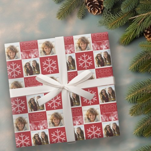 Modern Merry Christmas Red Bokeh Personalized Wrapping Paper