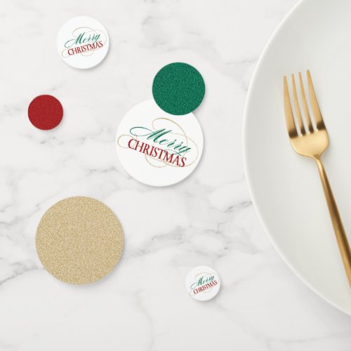 Modern Merry Christmas Red Green Gold Script Confetti