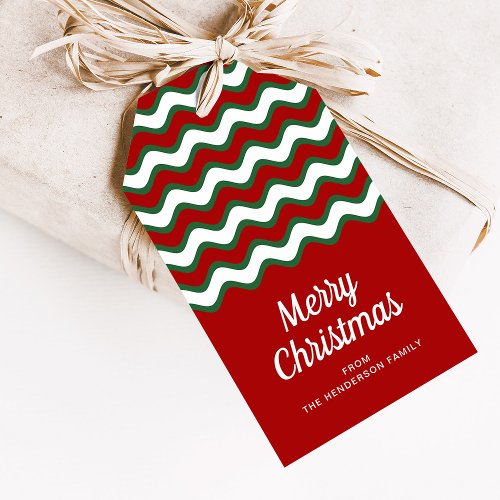 Modern Merry Christmas Red Green Stripes Gift Tags