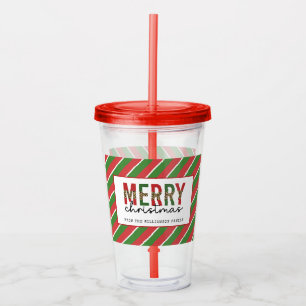 Modern Merry Christmas Red Green Stripes Pattern Acrylic Tumbler