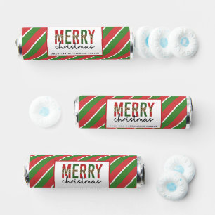 Modern Merry Christmas Red Green Stripes Pattern Breath Savers® Mints