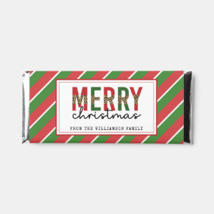 Modern Merry Christmas Red Green Stripes Pattern Hershey Bar Favors