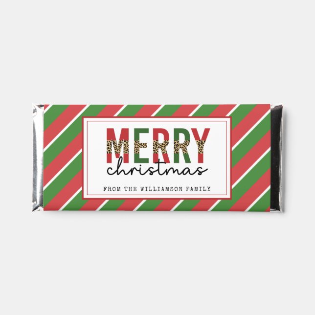 Modern Merry Christmas Red Green Stripes Pattern Hershey Bar Favors (Front)