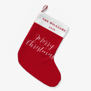 Modern Merry Christmas Red Minimal Script Small Christmas Stocking