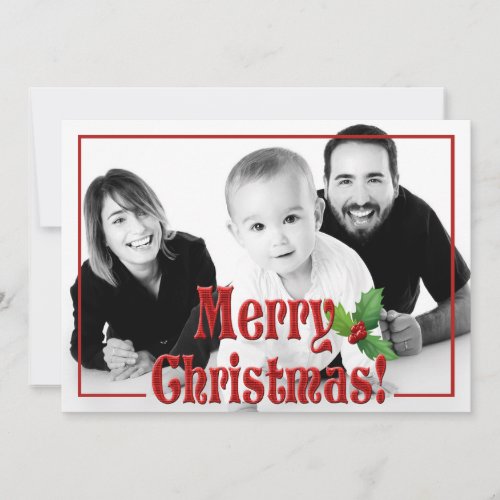 Modern Merry Christmas Red Overlay Custom Photo Holiday Card