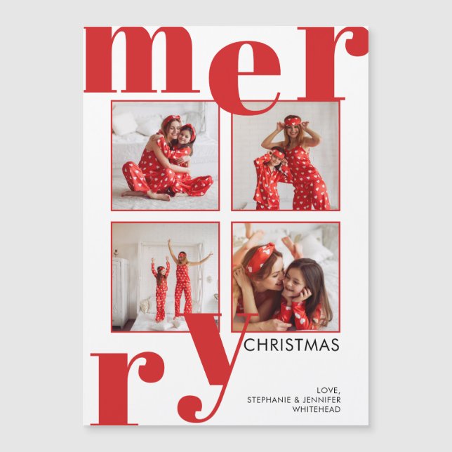 Modern Merry Christmas Red Photo Collage (Front)