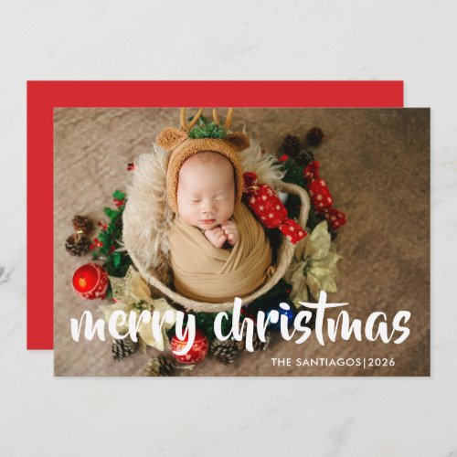 Modern Merry Christmas Red Photo Holiday Card