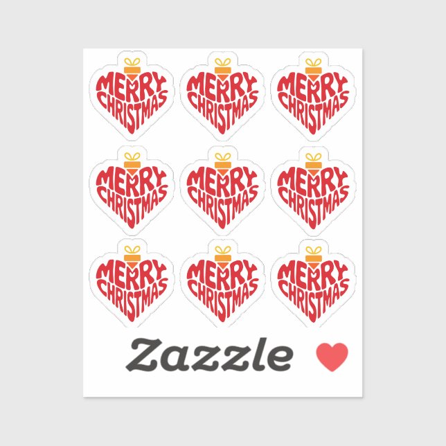 Modern Merry Christmas Red Retro Heart Typography Sticker (Sheet)