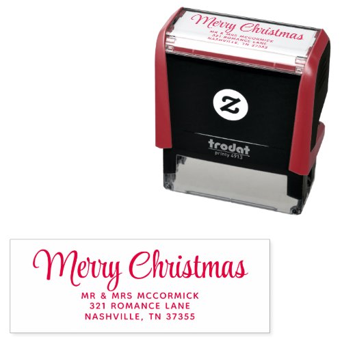 Modern Merry Christmas Red Script Name   Self_inking Stamp