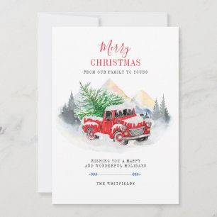 Modern Merry Christmas Red Truck Buffalo Family
