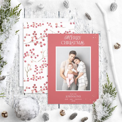 Modern Merry Christmas Red White Photo Invitation