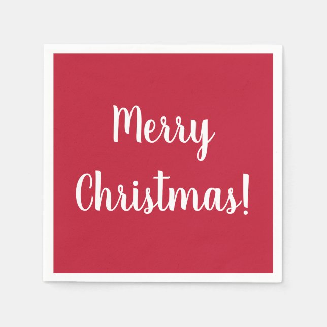 Modern Merry Christmas Red & White Typography Napkins (Front)
