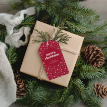 Modern Merry Christmas Red with Snowflake Pattern