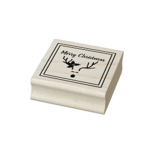 Modern Merry Christmas Reindeer Antlers Rubber Stamp
