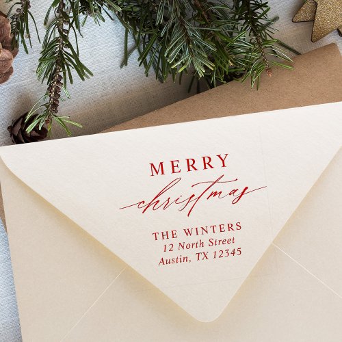 Modern Merry Christmas Return Address Rubber Stamp
