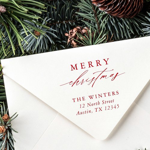 Modern Merry Christmas Return Address Self_inking Stamp
