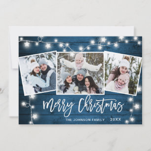 Modern Merry Christmas Rustic  3 PHOTO Greeting Holiday Card
