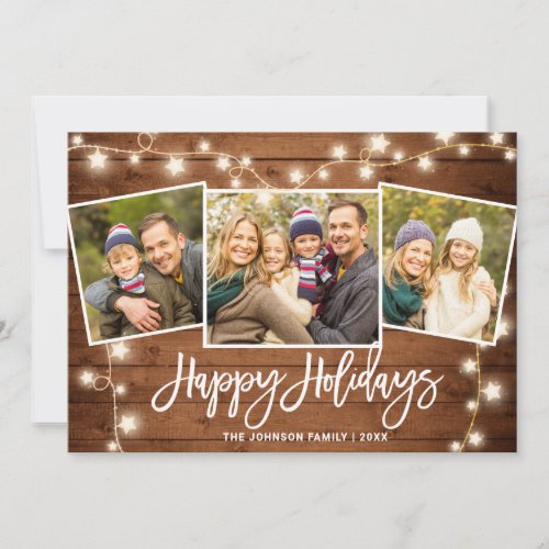 Modern Merry Christmas Rustic  3 PHOTO Greeting Holiday Card