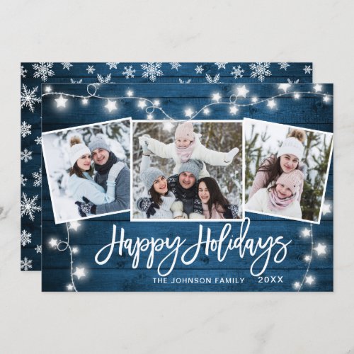 Modern Merry Christmas Rustic  3 PHOTO Greeting Holiday Card