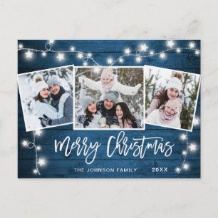 Modern Merry Christmas Rustic 3 PHOTO Holiday Card