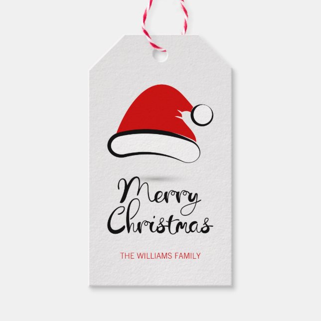 Modern Merry Christmas Santa Hat Gift Tag (Front)