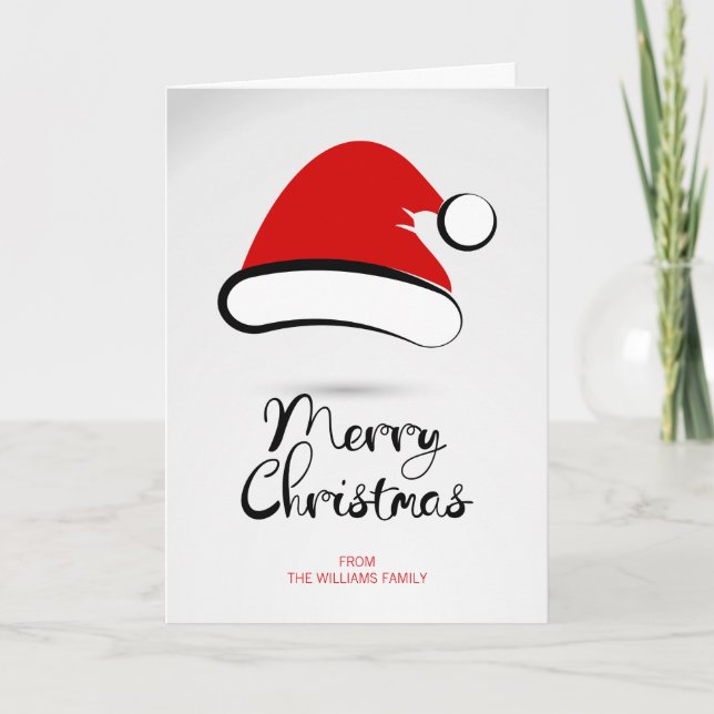 Modern Merry Christmas Santa Hat Greeting Card (Front)