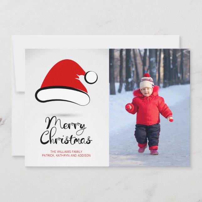 Modern Merry Christmas Santa Hat Photo Card (Front)