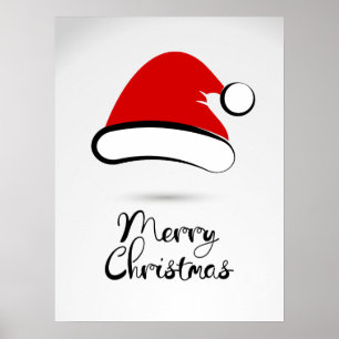 Modern Merry Christmas Santa Hat Poster Sign