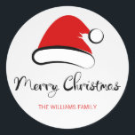 Modern Merry Christmas Santa Hat Round Sticker<br><div class="desc">Merry Christmas with a modern Santa Hat graphic. You can edit the wording above or press the "personalize" or "click to customize further" button to make further adjustments to the color, font and images on the sticker to suit your needs. Please check out the rest of the collection for matching...</div>