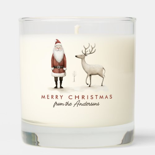 Modern Merry Christmas Santa Reindeer Custom Text Scented Candle