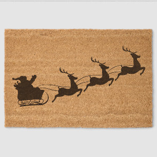 Modern Merry Christmas Santa Sleigh and Reindeer Fiber Doormat