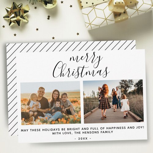 Modern Merry Christmas Script Family Photo Collage Holiday Card