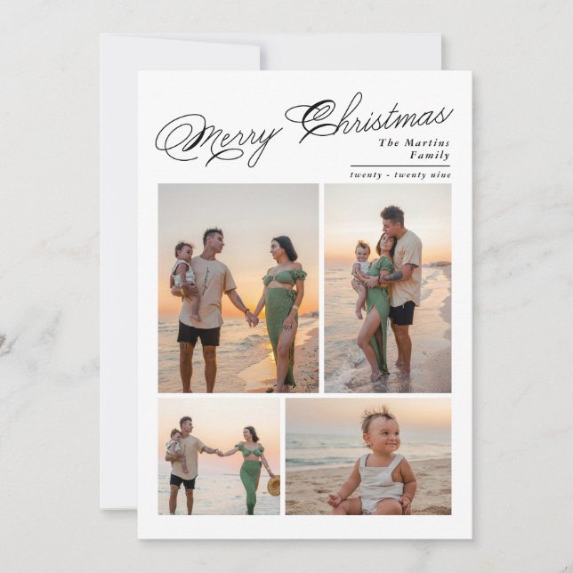 Modern Merry Christmas Script Family Photo Holiday Card (Front)
