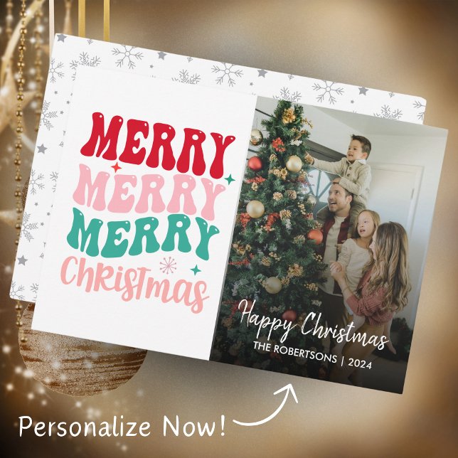 Modern Merry Christmas Script Family Photo Holiday Card (Creator Uploaded)