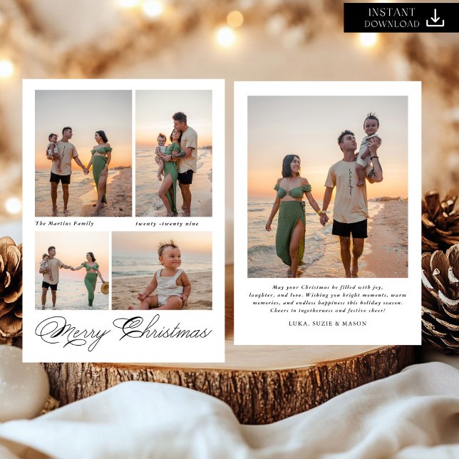Modern Merry Christmas Script Family Photo Holiday Card (Creator Uploaded)