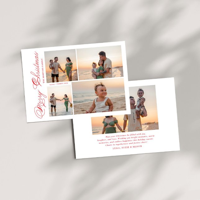 Modern Merry Christmas Script Family Photo  Holiday Card (Creator Uploaded)