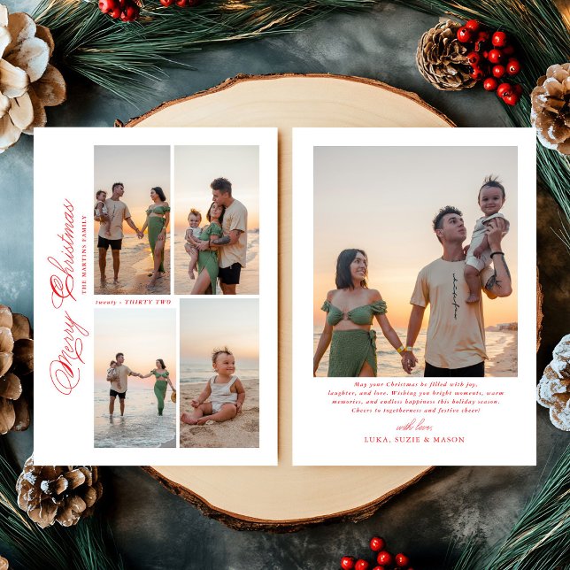 Modern Merry Christmas Script Family Photo  Holiday Card (Creator Uploaded)