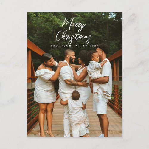 Modern Merry Christmas Script Family Photo Xmas Holiday Postcard