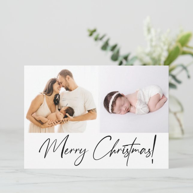Modern Merry Christmas Script Family Photos Holiday Card (Standing Front)