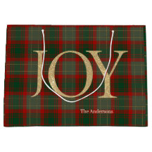 Modern Merry Christmas script Joy tartan red