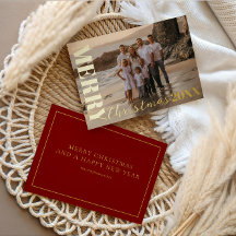 Modern Merry Christmas Script One Photo Gold