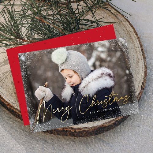 Modern Merry Christmas Script Photo Foil Holiday Card