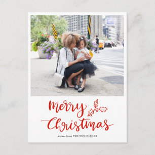 Modern Merry Christmas Script Photo Postcard