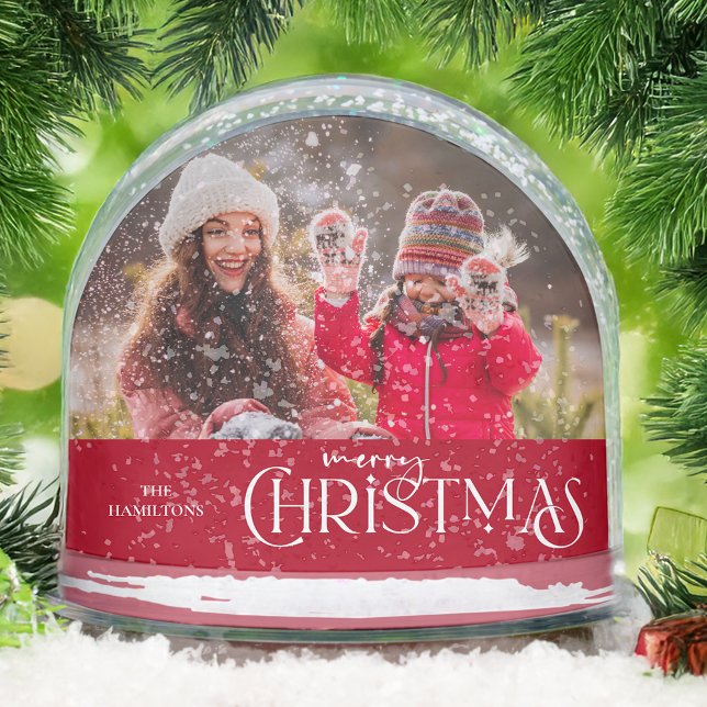 Modern Merry Christmas Script Photo Snow Globe (Creator Uploaded)