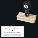 Modern Merry Christmas Script Return Address Heart Rubber Stamp<br><div class="desc">Elegant Modern Merry Christmas Script Holiday Return Address Rubber Stamp. Features a „Merry Christmas” script in a hand lettered calligraphy swash tail font type,  love heart symbol. Easy to add your family name and return address.</div>