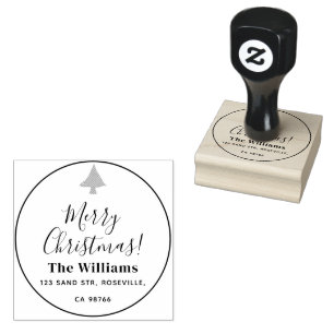 Modern Merry Christmas Script Rubber Stamp