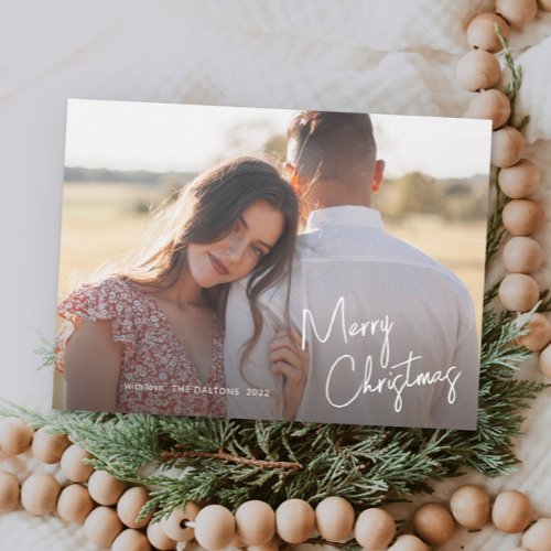 Modern Merry Christmas Script Simple Photo Holiday Card